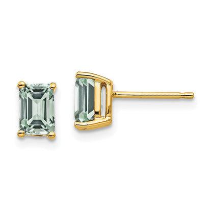14K Gelbgold Ohrringe mit 6x4 mm Grünquarz im Smaragdschliff