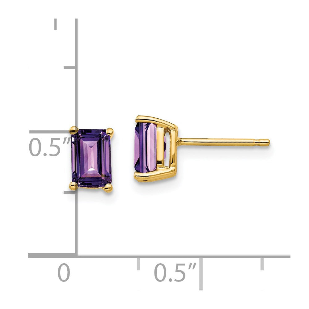 14K Gelbgold Ohrringe mit Amethyst im Smaragdschliff, 6x4 mm