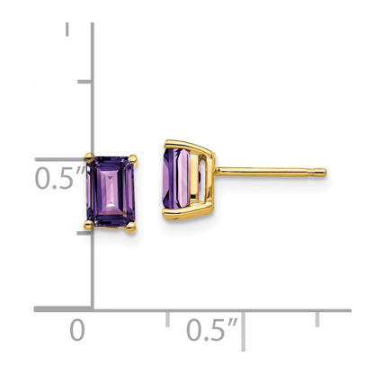 14K Gelbgold Ohrringe mit Amethyst im Smaragdschliff, 6x4 mm