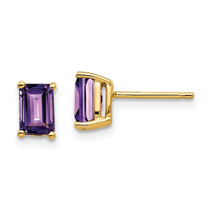 14K Gelbgold Ohrringe mit Amethyst im Smaragdschliff, 6x4 mm