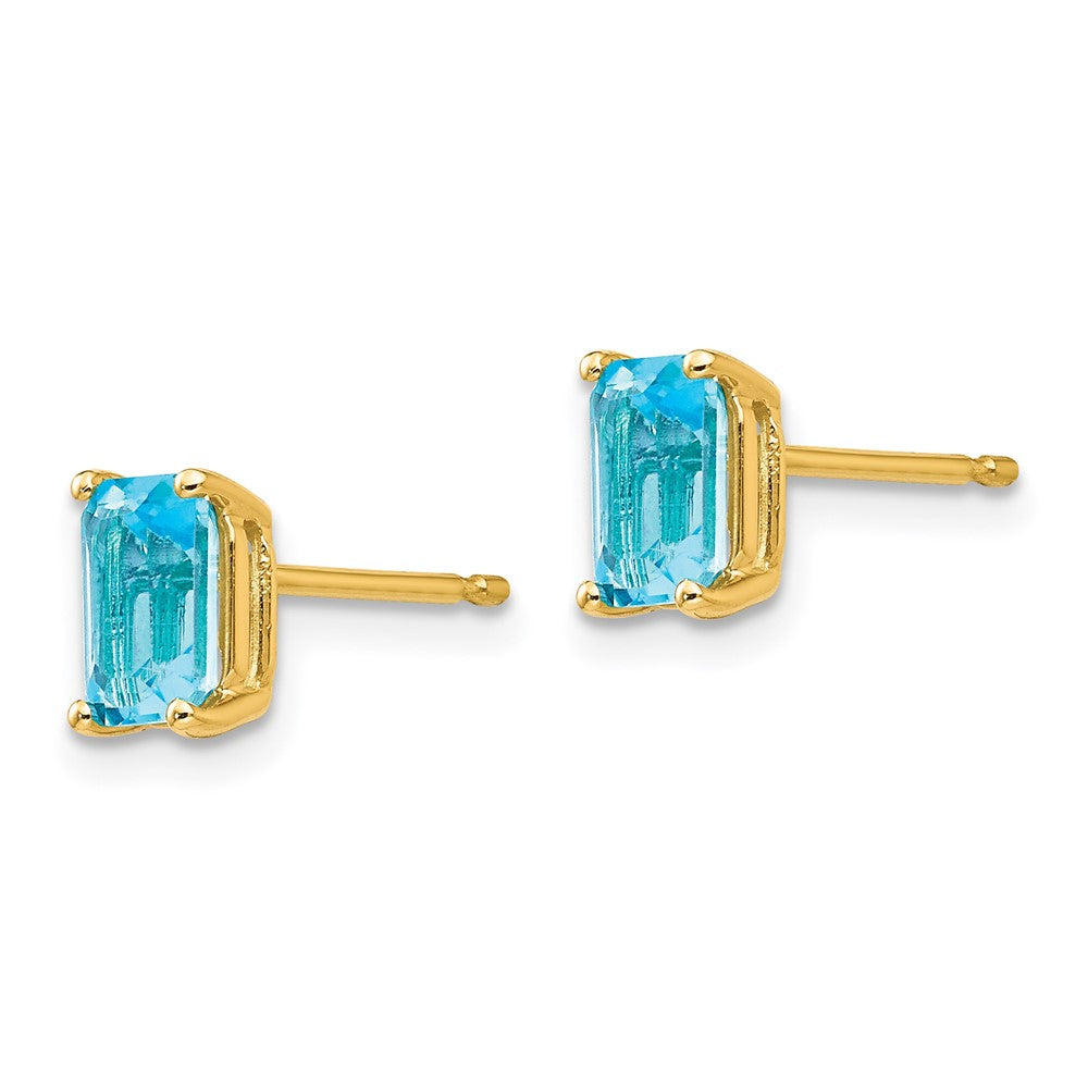 14K Gelbgold Ohrringe mit Blautopas im Smaragdschliff, 6x4mm