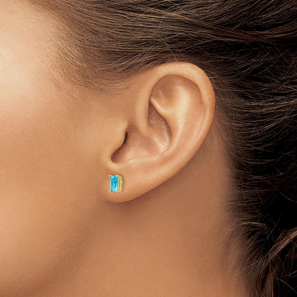 14K Gelbgold Ohrringe mit Blautopas im Smaragdschliff, 6x4mm