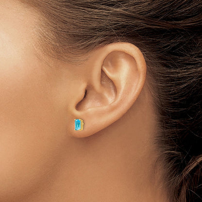 14K Gelbgold Ohrringe mit Blautopas im Smaragdschliff, 6x4mm