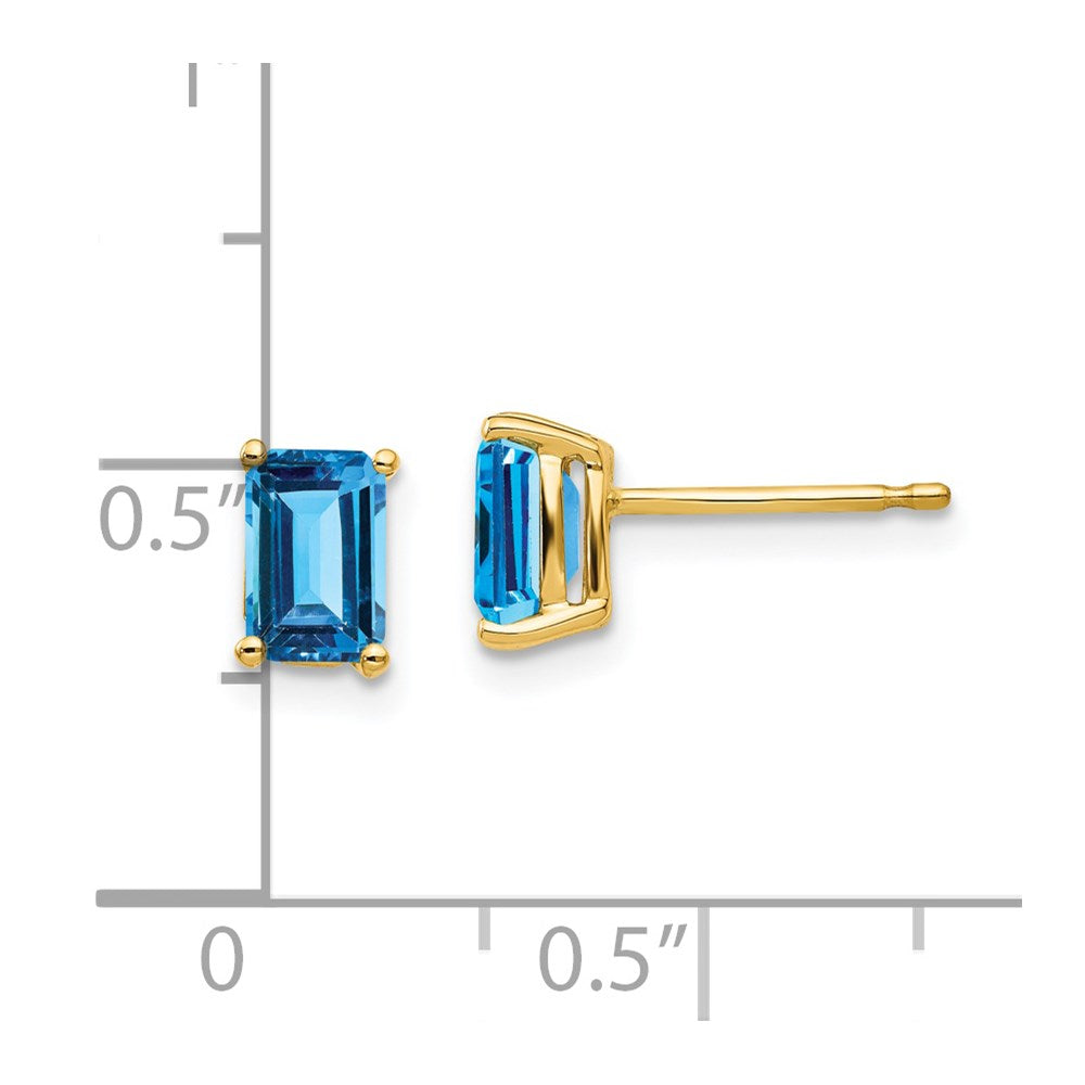 14K Gelbgold Ohrringe mit Blautopas im Smaragdschliff, 6x4mm