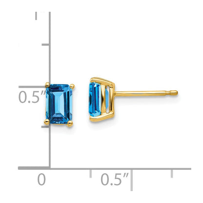 14K Gelbgold Ohrringe mit Blautopas im Smaragdschliff, 6x4mm