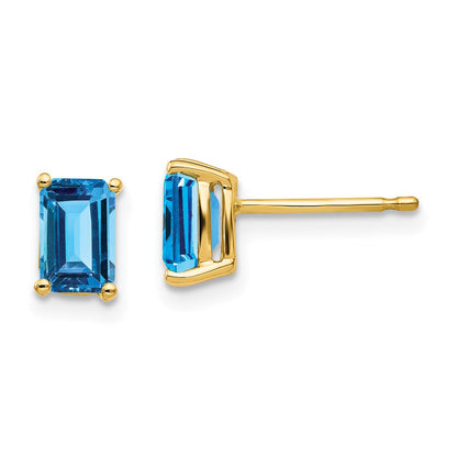14K Gelbgold Ohrringe mit Blautopas im Smaragdschliff, 6x4mm