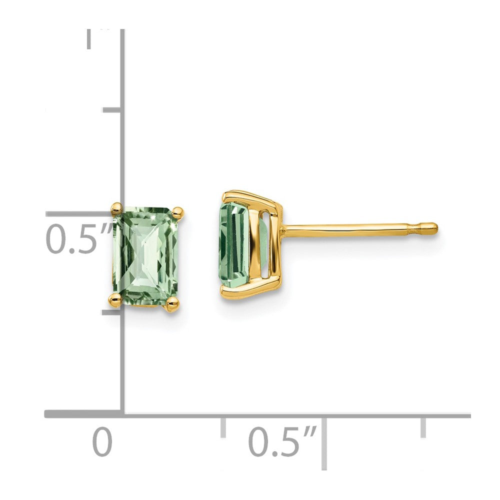 14K Gelbgold Ohrringe mit 6x4 mm achteckigem Karo-Schliff grünem Quarz