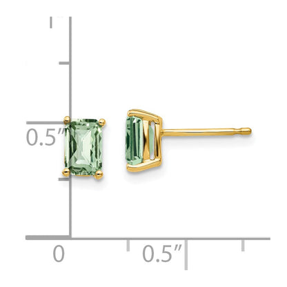 14K Gelbgold Ohrringe mit 6x4 mm achteckigem Karo-Schliff grünem Quarz