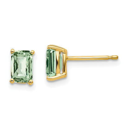 14K Gelbgold Ohrringe mit 6x4 mm achteckigem Karo-Schliff grünem Quarz