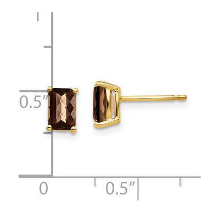 14K Gelbgold Ohrringe mit 6x4 mm achteckigem Schachbrettschliff-Rauchquarz