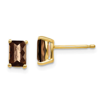 14K Gelbgold Ohrringe mit 6x4 mm achteckigem Schachbrettschliff-Rauchquarz