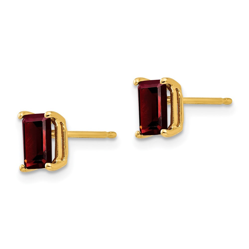 14K Gelbgold Ohrringe mit Granat im Smaragdschliff, 6x4mm