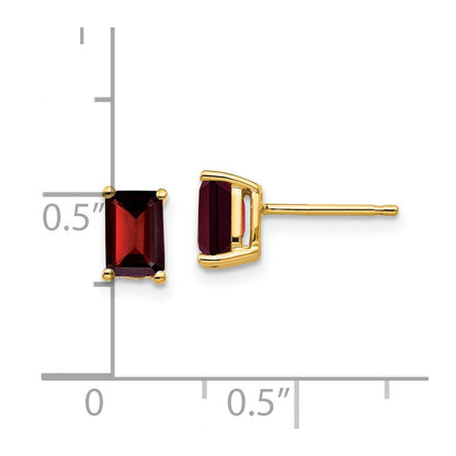 14K Gelbgold Ohrringe mit Granat im Smaragdschliff, 6x4mm