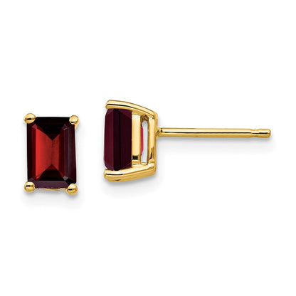 14K Gelbgold Ohrringe mit Granat im Smaragdschliff, 6x4mm