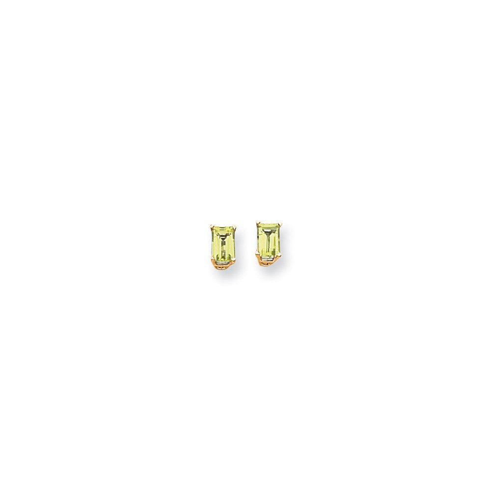 14K Gelbgold Ohrringe mit Peridot im Smaragdschliff, 6x4 mm
