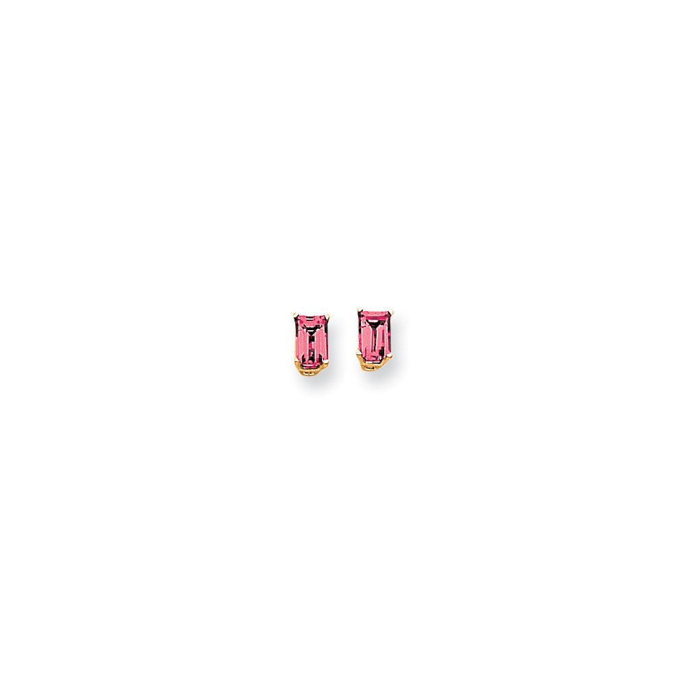 14K Gelbgold Ohrringe mit 6x4mm Smaragdschliff-Rosa-Saphir