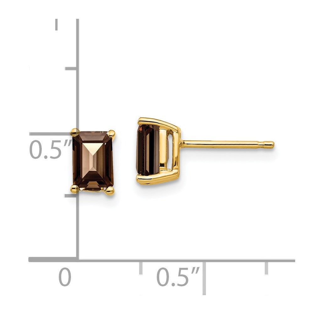 14K Gelbgold 6x4 mm Smaragdschliff Rauchquarz-Ohrringe in Gelbgold