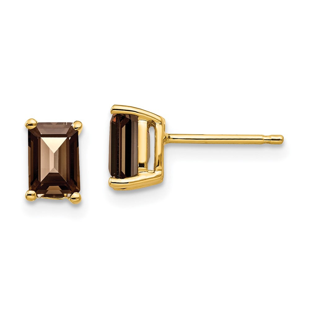 14K Gelbgold 6x4 mm Smaragdschliff Rauchquarz-Ohrringe in Gelbgold