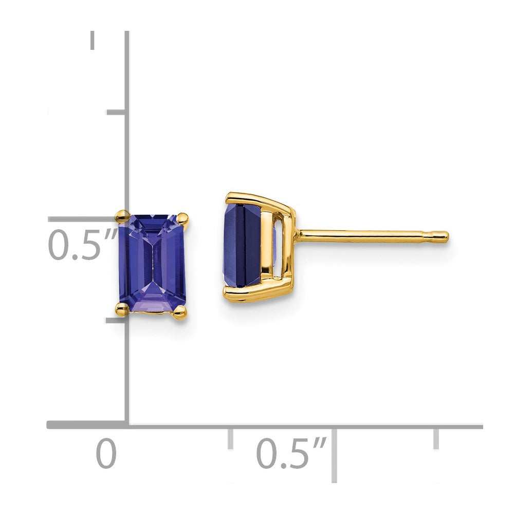 14K Gelbgold Ohrringe mit Tansanit im Emerald-Cut, 6x4mm