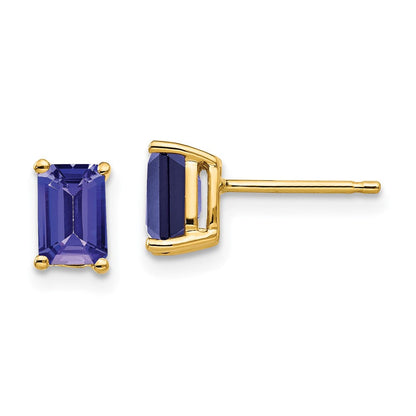 14K Gelbgold Ohrringe mit Tansanit im Emerald-Cut, 6x4mm