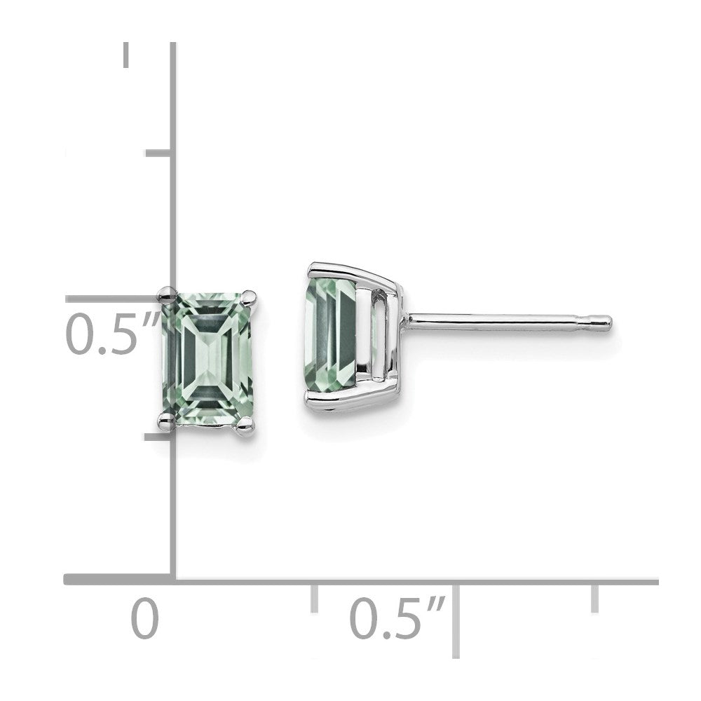 14K Weißgold Ohrringe mit grünem Quarz im Smaragdschliff, 6 x 4 mm