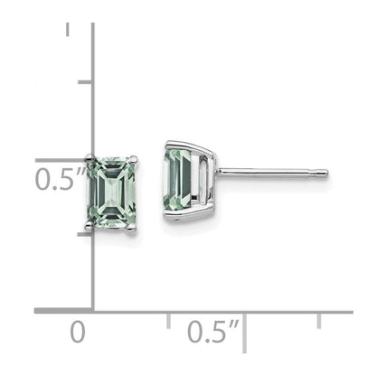 14K Weißgold Ohrringe mit grünem Quarz im Smaragdschliff, 6 x 4 mm
