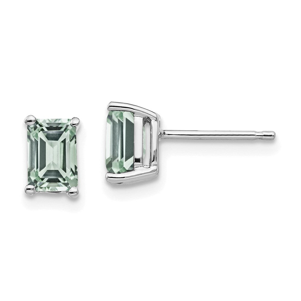 14K Weißgold Ohrringe mit grünem Quarz im Smaragdschliff, 6 x 4 mm