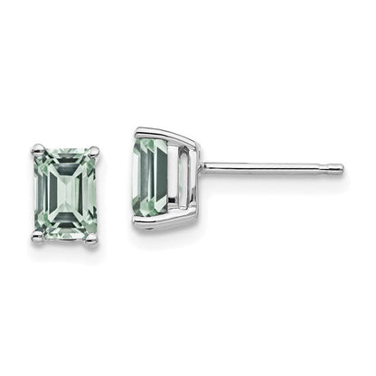 14K Weißgold Ohrringe mit grünem Quarz im Smaragdschliff, 6 x 4 mm