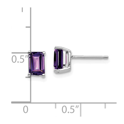 14K Weißgold Ohrringe mit Amethyst im Smaragdschliff, 6x4 mm