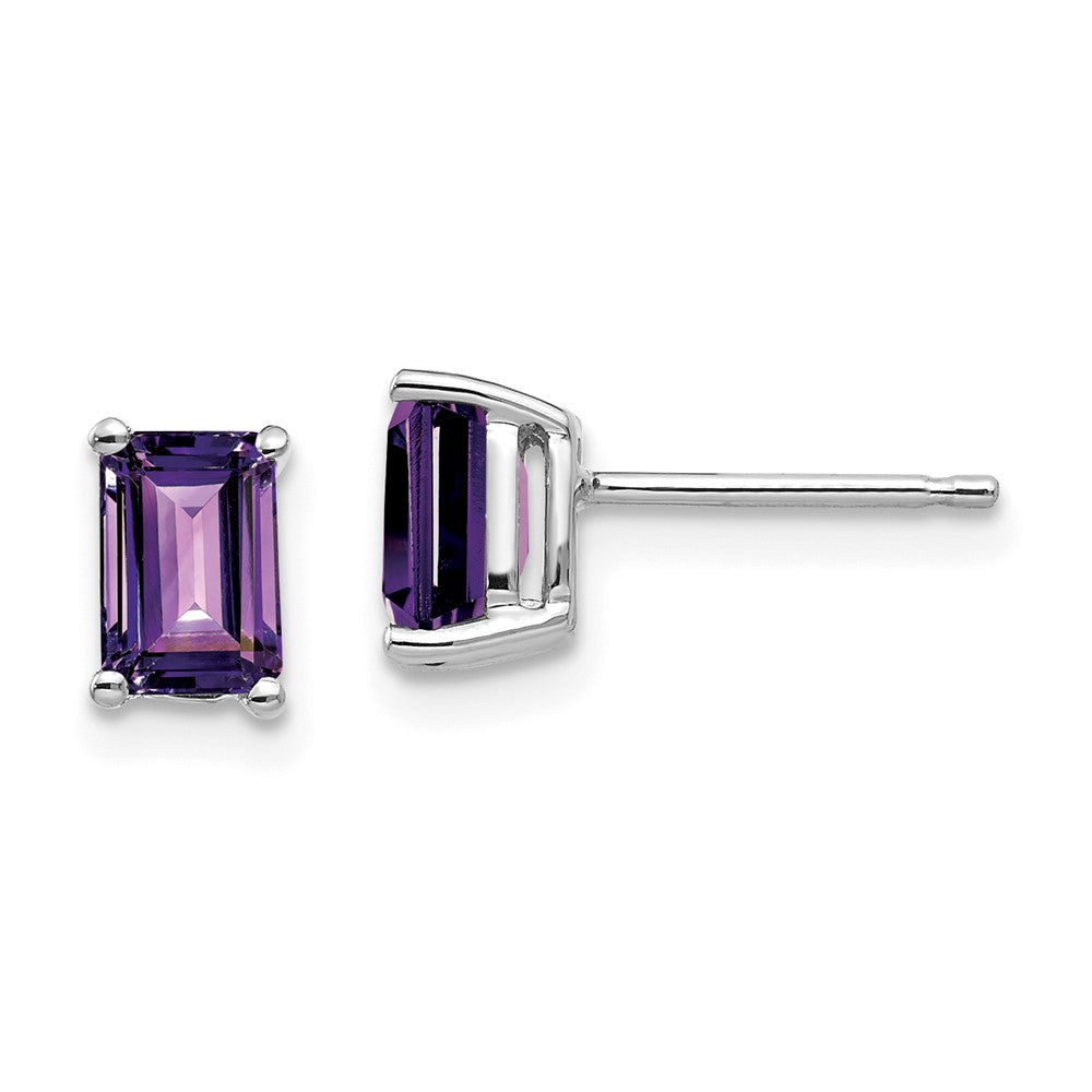 14K Weißgold Ohrringe mit Amethyst im Smaragdschliff, 6x4 mm