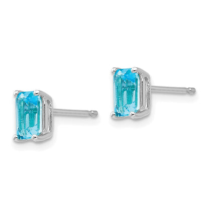 14K Weißgold Ohrringe mit Blautopas im Emerald-Cut, 6 x 4 mm