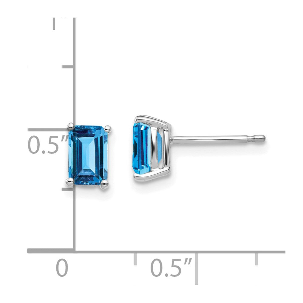 14K Weißgold Ohrringe mit Blautopas im Emerald-Cut, 6 x 4 mm
