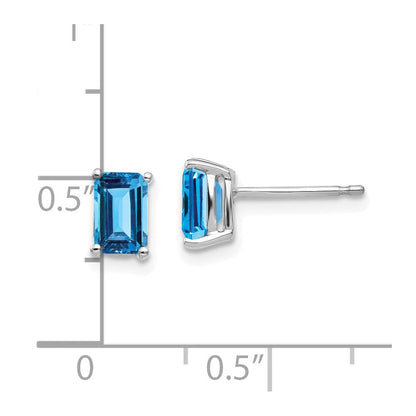14K Weißgold Ohrringe mit Blautopas im Emerald-Cut, 6 x 4 mm