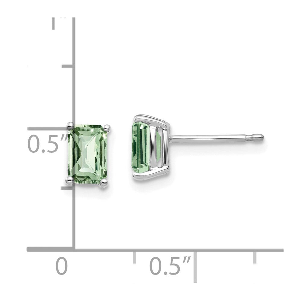 14K Weißgold Ohrringe mit achteckigem Karo-Schliff-Grünquarz, 6 x 4 mm