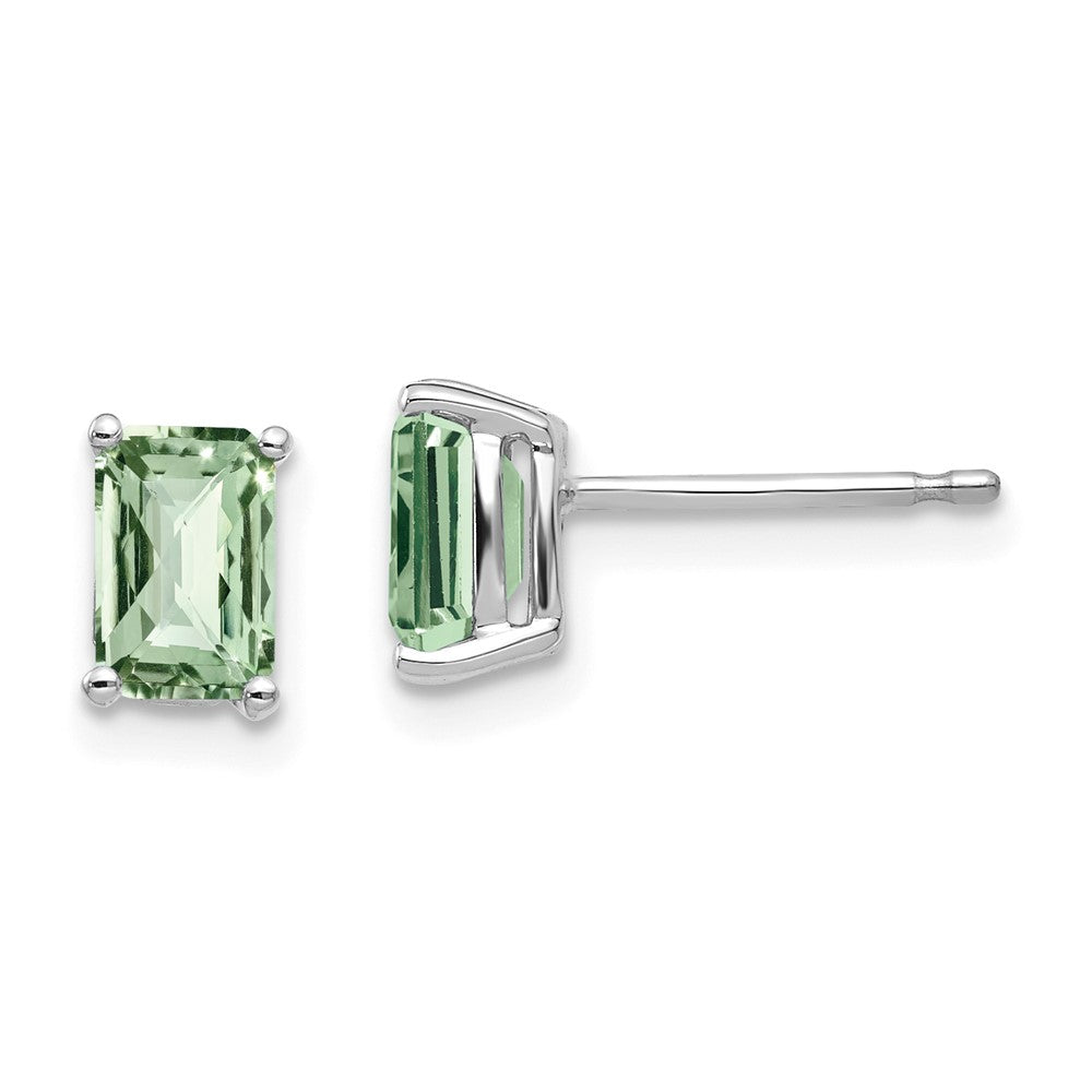 14K Weißgold Ohrringe mit achteckigem Karo-Schliff-Grünquarz, 6 x 4 mm