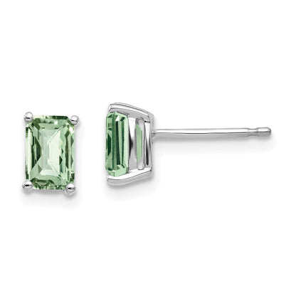 14K Weißgold Ohrringe mit achteckigem Karo-Schliff-Grünquarz, 6 x 4 mm