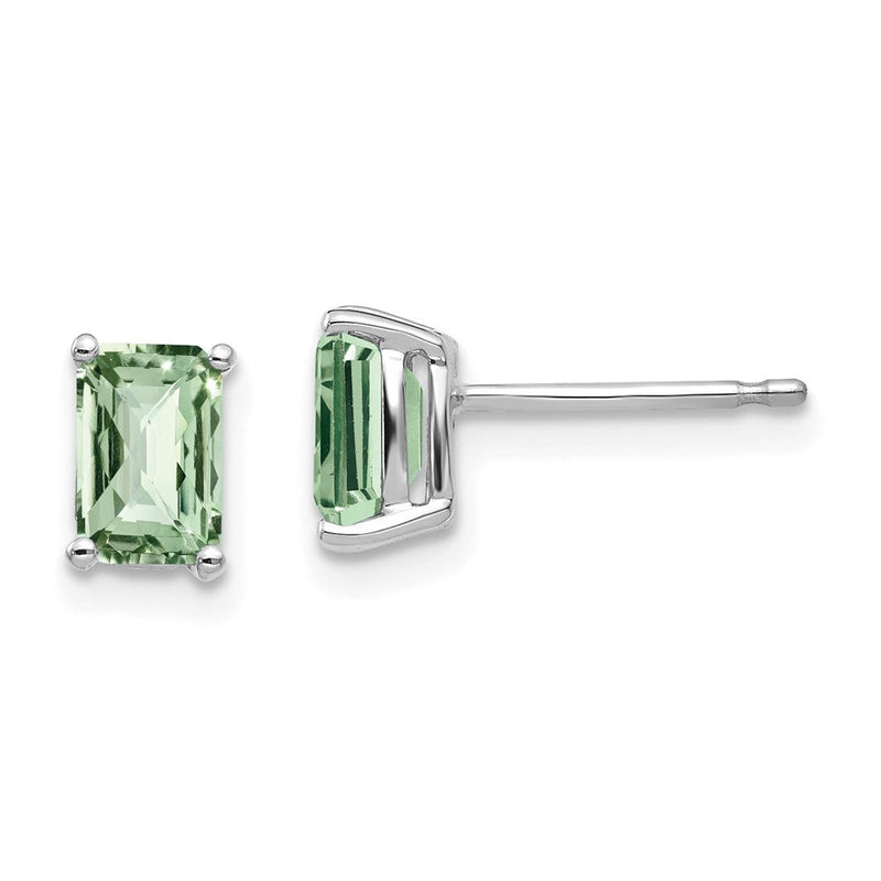 14K Weißgold Ohrringe mit achteckigem Karo-Schliff-Grünquarz, 6 x 4 mm