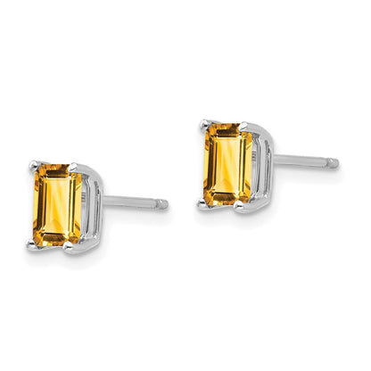 14K Weißgold Citrin-Ohrringe im Smaragdschliff, 6 x 4 mm