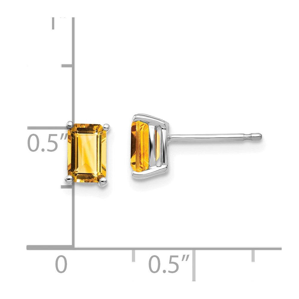 14K Weißgold Citrin-Ohrringe im Smaragdschliff, 6 x 4 mm