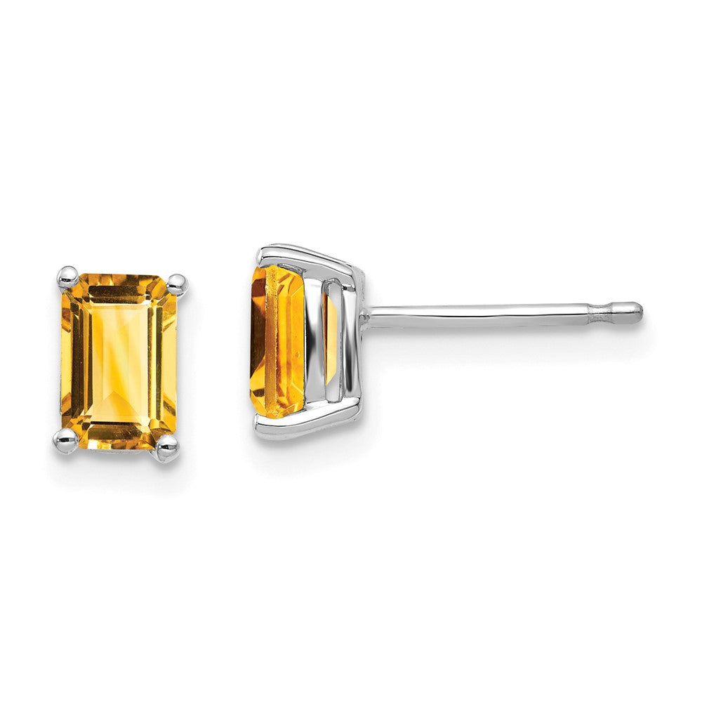 14K Weißgold Citrin-Ohrringe im Smaragdschliff, 6 x 4 mm