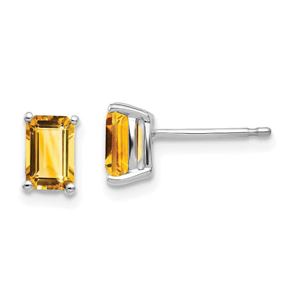 14K Weißgold Citrin-Ohrringe im Smaragdschliff, 6 x 4 mm