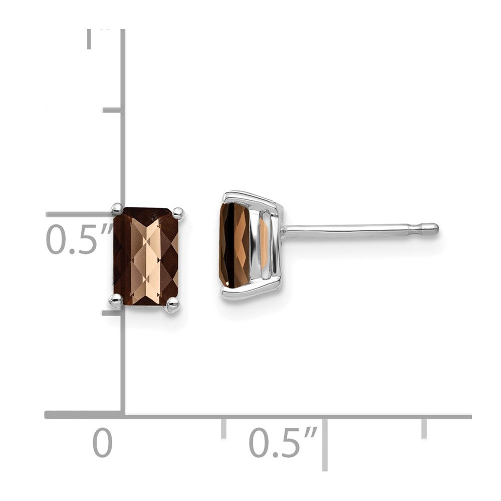 14K Weißgold Ohrringe mit 6x4 mm achteckigem Schachbrettschliff-Rauchquarz in Gelb