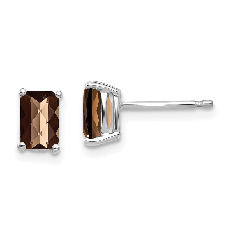 14K Weißgold Ohrringe mit 6x4 mm achteckigem Schachbrettschliff-Rauchquarz in Gelb