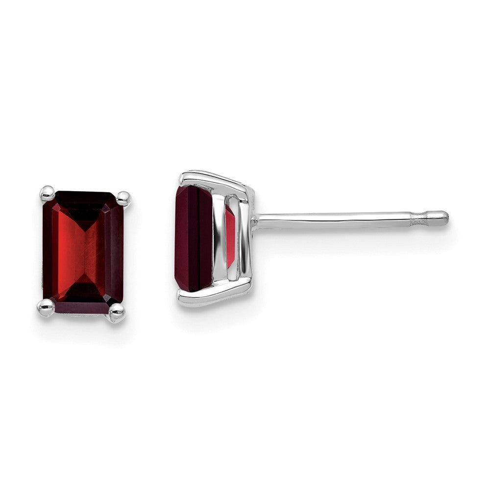 14K Weißgold Ohrringe mit Granat im Smaragdschliff, 6x4 mm