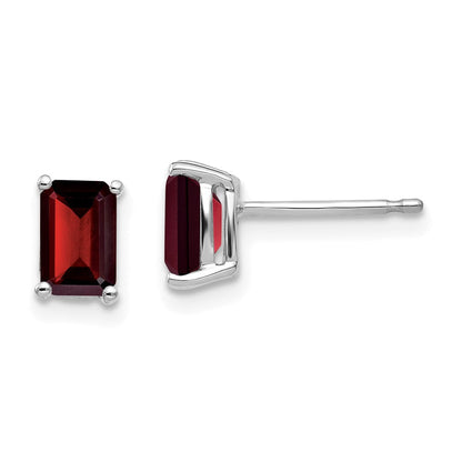 14K Weißgold Ohrringe mit Granat im Smaragdschliff, 6x4 mm