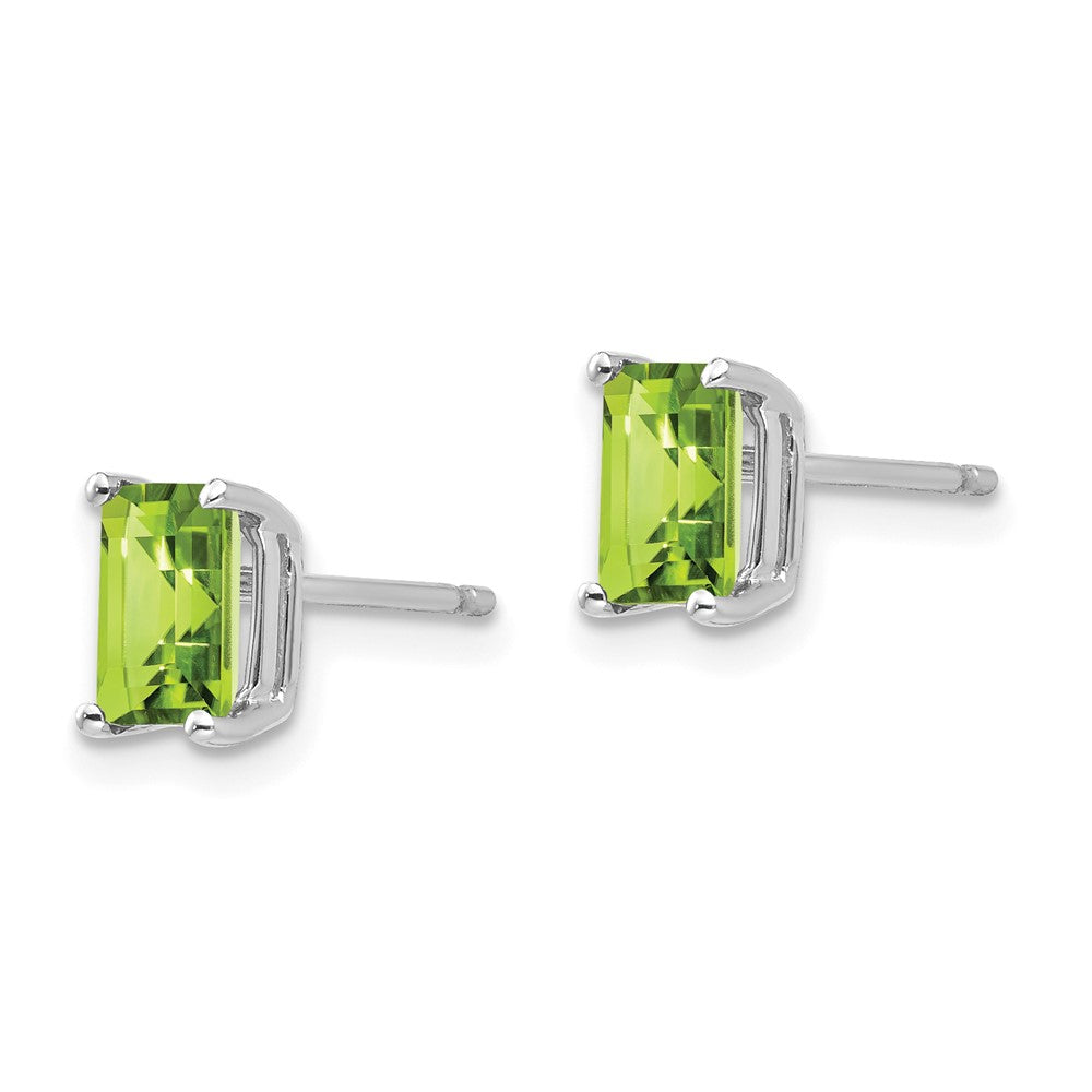 14K Weißgold Ohrringe mit Peridot im Smaragdschliff 6 x 4 mm