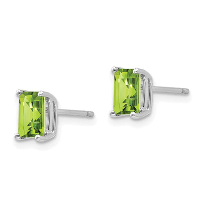 14K Weißgold Ohrringe mit Peridot im Smaragdschliff 6 x 4 mm