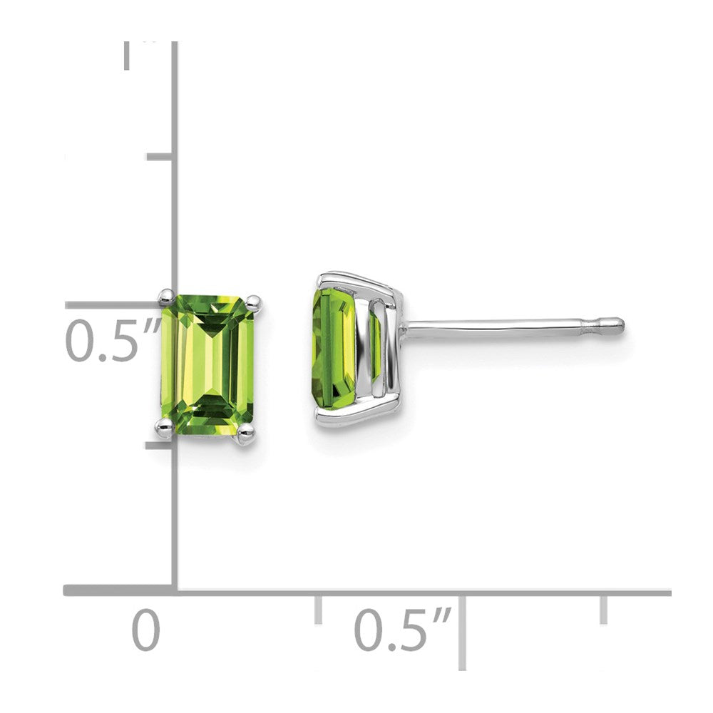 14K Weißgold Ohrringe mit Peridot im Smaragdschliff 6 x 4 mm