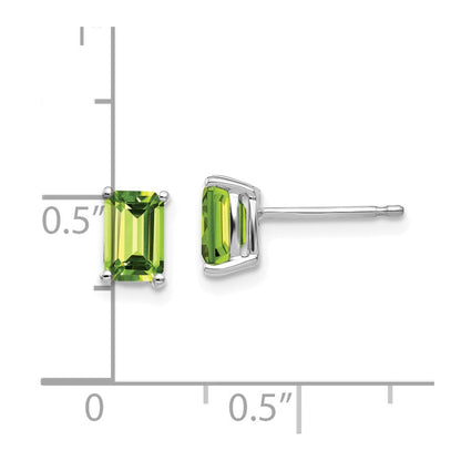 14K Weißgold Ohrringe mit Peridot im Smaragdschliff 6 x 4 mm