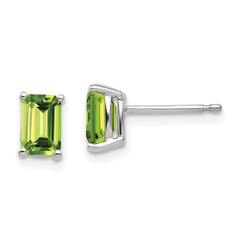 14K Weißgold Ohrringe mit Peridot im Smaragdschliff 6 x 4 mm